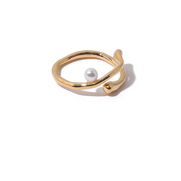 Minimalist Pearl-Adorned Adjustable Open Ring