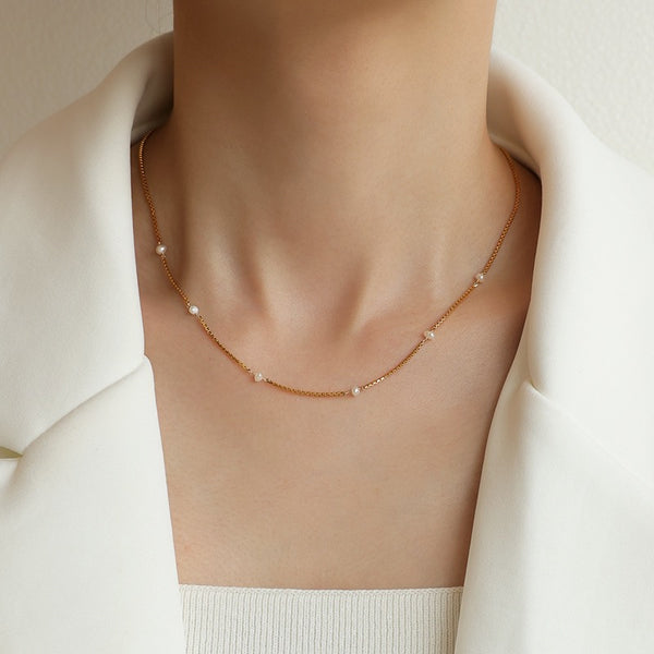 Adjustable Long Length Minimalist Pearl Necklace