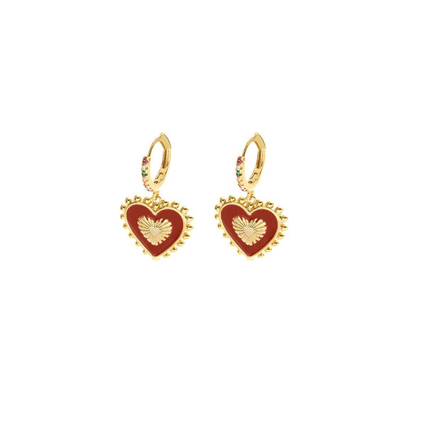 Two-tone heart-shaped dripping pendant Earrings