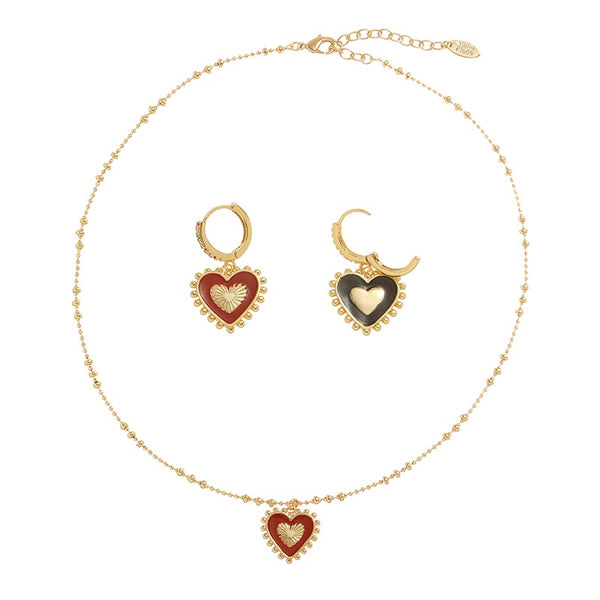 Two-tone heart-shaped dripping pendant necklace