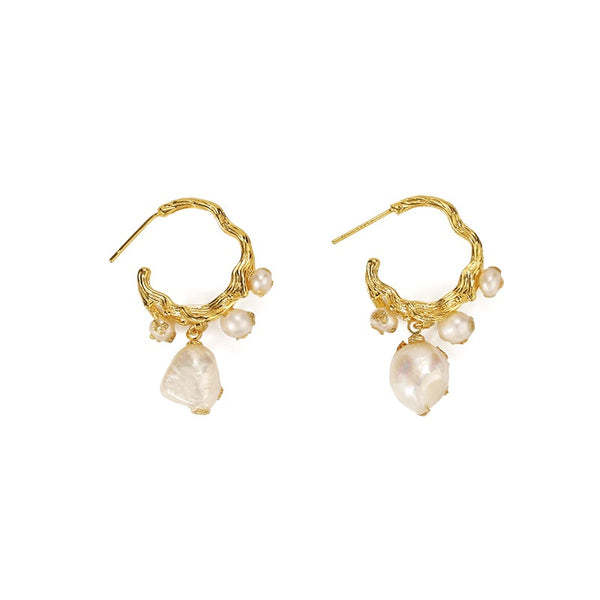 Baroque Style Gold Foil Natural Irregular Freshwater Pearl Earrings