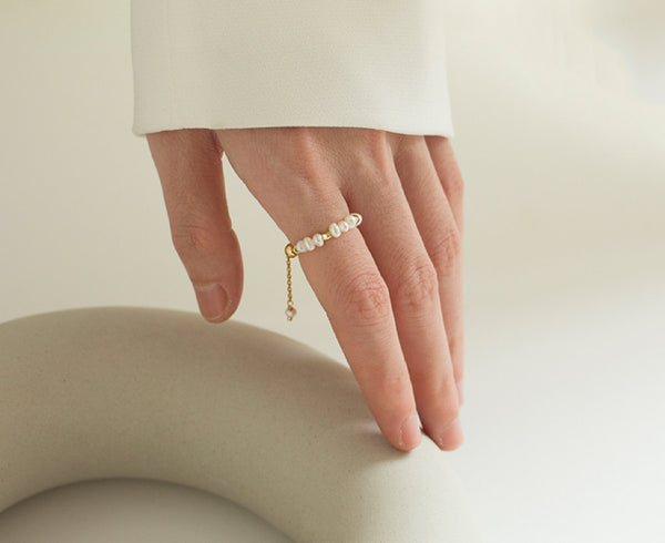 Natural Pearl Chain Adjustable Ring