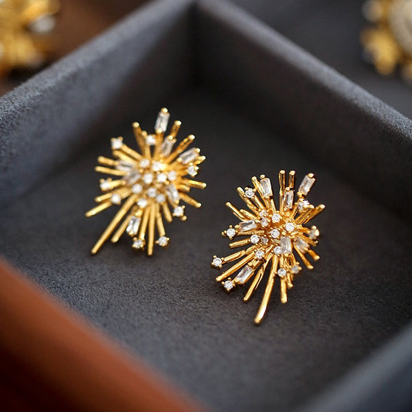 Vintage Thorny Flower Stud Earrings with Zircon Accents