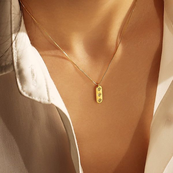 Micro-Set Zircon Rectangle Pendant Collar Necklace